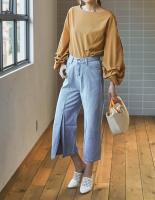 フロントスリットデニムワイドパンツ