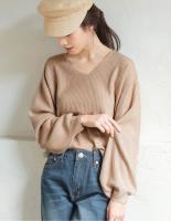 カシミヤタッチバルーンスリーブぽわん袖ニットトップス