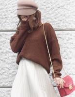 ドロップショルダー畦編みルーズニットトップス