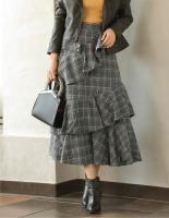 螺旋フリルチェックロングスカート