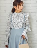 フリルスタンドネックブラウス