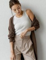 [お家で洗える]涼感レーヨンサマーリブニットノースリーブ