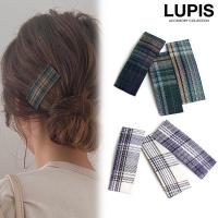 チェック柄スクエアパッチンヘアピン
