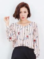 花柄ストライプシフォンブラウス