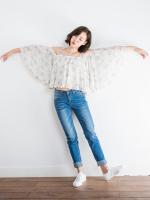 ストラップシフォンシフォンオフショルダーブラウス