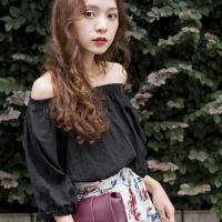 リネン混オフショルダーブラウス(全1色)[107C]