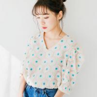 ハーフスリーブ刺繍レトロブラウス(全1色)[212C]