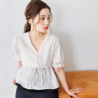 くるみボタンドットペプラムブラウス(全3色)[3984C]