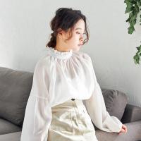 petite high neck sheer blouse[4513C]