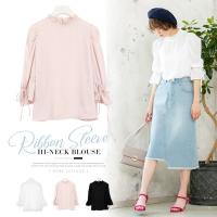 リボンスリーブハイネックブラウス