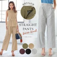 リネンタッチ前開きハイウエストストレートワイドパンツ [M2233]