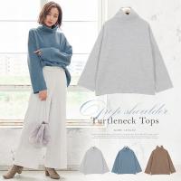 ふんわり起毛ドロップショルダータートルネックトップス [C3533]