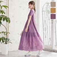 カットワークレースドッキングTシャツワンピース [E2137]