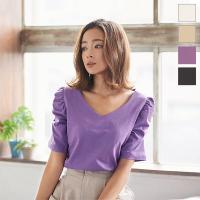 ギャザースリーブVネックTシャツ [C4607]