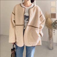ビッグシルエットリバーシブルフェイクムートンミドル丈コート [K972]