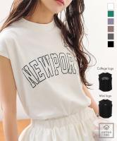 [ コットン100% ]ロゴプリントフレンチモックネックTシャツ [C6572]