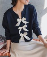 サテンリボン スカラップニットカーディガン [C7413]