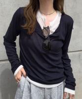 レイヤード風ヘンリーネックシアートップス [C7659]