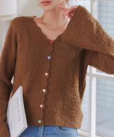 カラフルハートボタンスラブニットカーディガン [N1245]