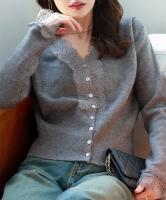 Vネックレースニットカーディガン [N1278]