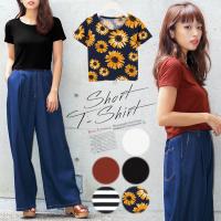 ヘルシーな女性らしさでシーズン感を加速！[無地/柄]ショート丈シンプルTシャツトップス[C2363]