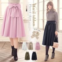 品な大人の愛されスタイルが完成♪取り外し可能！2wayウエストリボン付☆ミディアム丈ギャザーフレアスカート/ひざ丈[M1766]