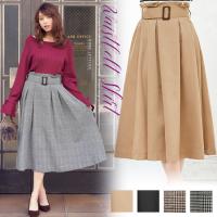 履くだけでふんわり美シルエットが完成！バックウエストゴム★ベルト付きフレアスカート/ボトムス[M1961]