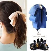 バナナクリップ 3連 スカーフ デニム リボン バナナクリップ グログラン ３連リボン 上品 ヘアアクセサリー デイリー ヘアアクセサリー ヘアクリップ バナナクリップ シンプル バナナクリ