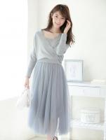 カシュクールニット×チュールワンピースセット