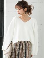 Vネックシンプルリブニット